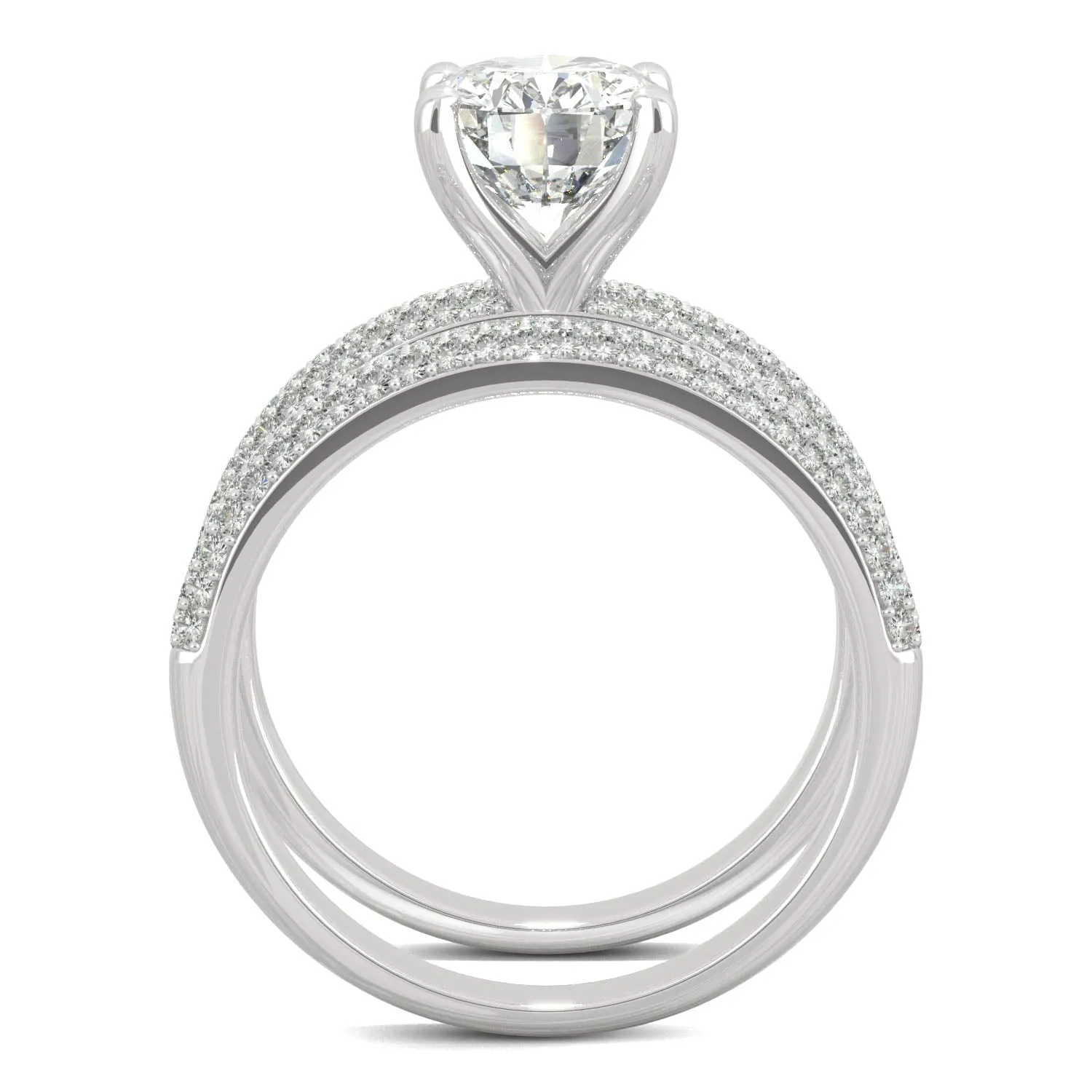2.54 CTW DEW Oval Moissanite Side-Stone Bridal Set in 14K White Gold
