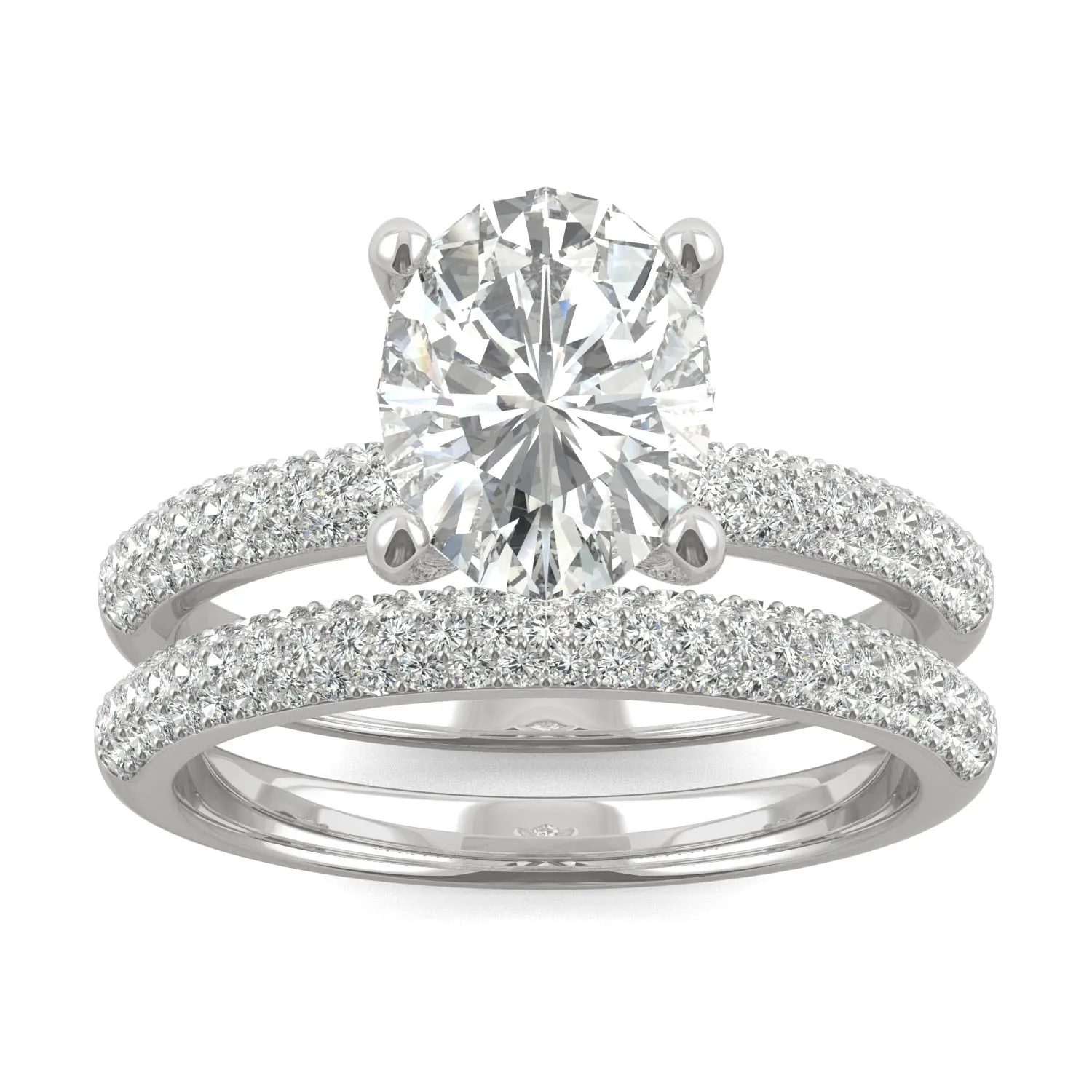 2.54 CTW DEW Oval Moissanite Side-Stone Bridal Set in 14K White Gold