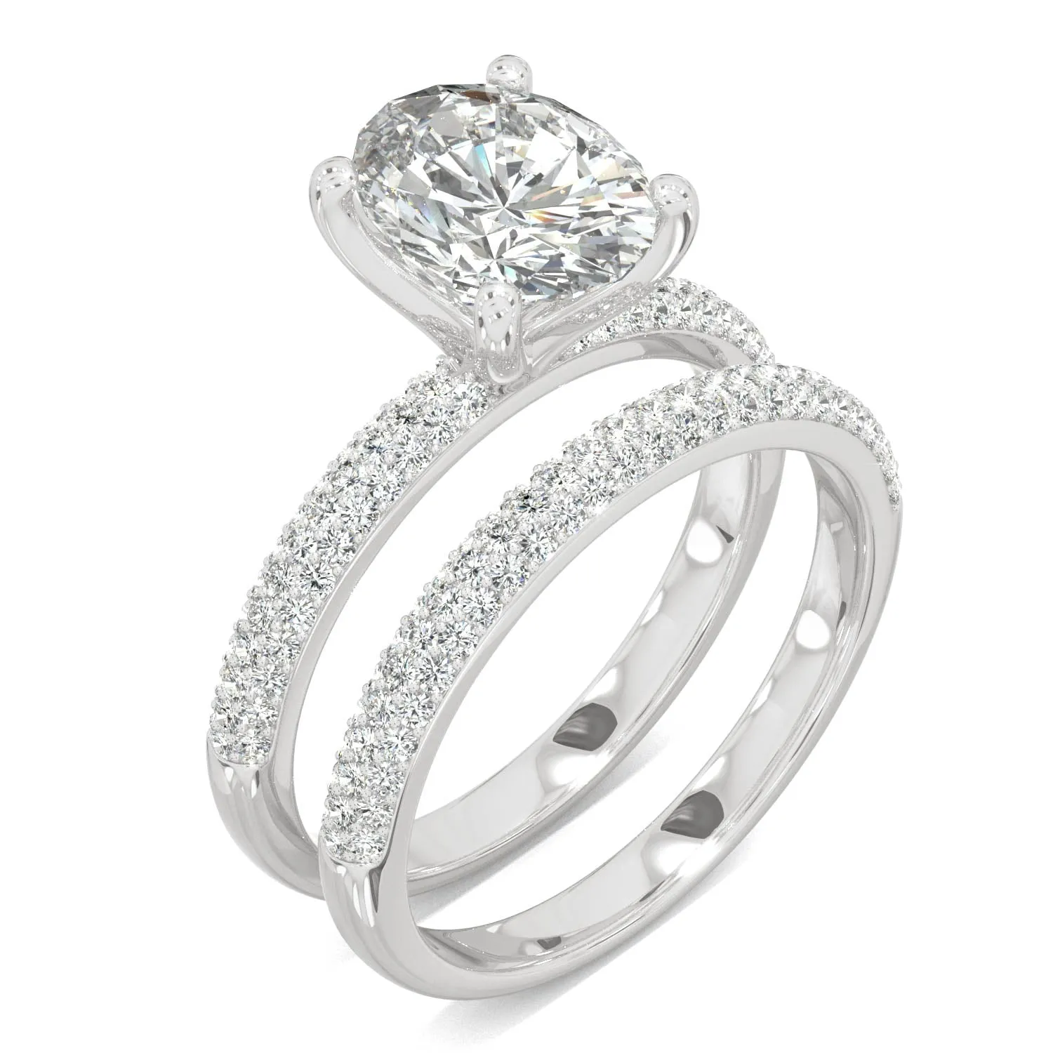 2.54 CTW DEW Oval Moissanite Side-Stone Bridal Set in 14K White Gold