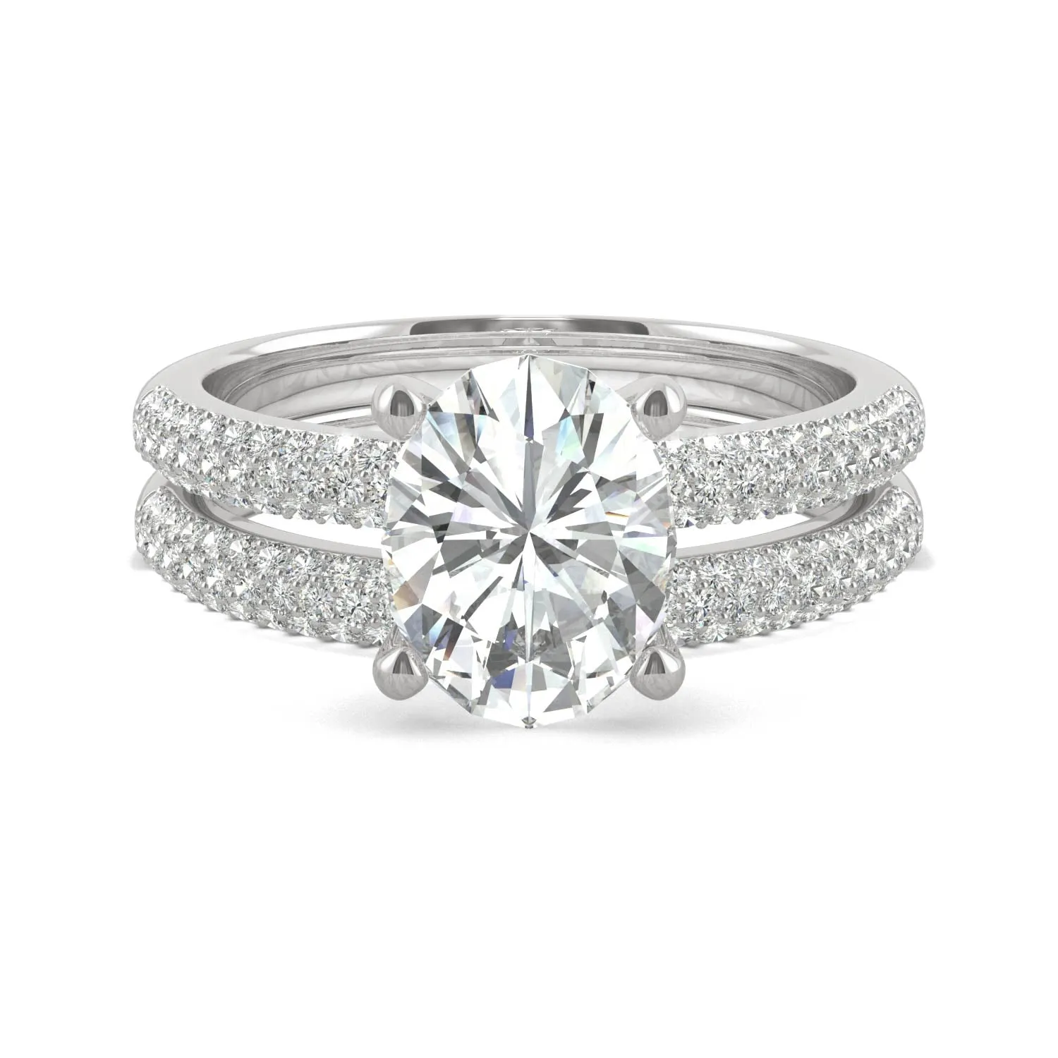 2.54 CTW DEW Oval Moissanite Side-Stone Bridal Set in 14K White Gold