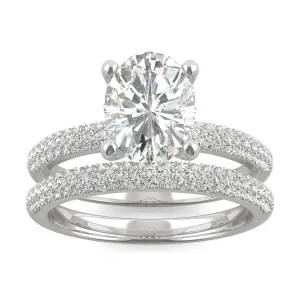 2.54 CTW DEW Oval Moissanite Side-Stone Bridal Set in 14K White Gold