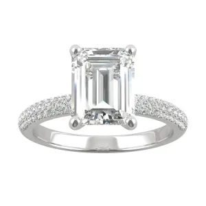 2.73 CTW DEW Emerald Moissanite Pave Engagement Ring in 14K White Gold
