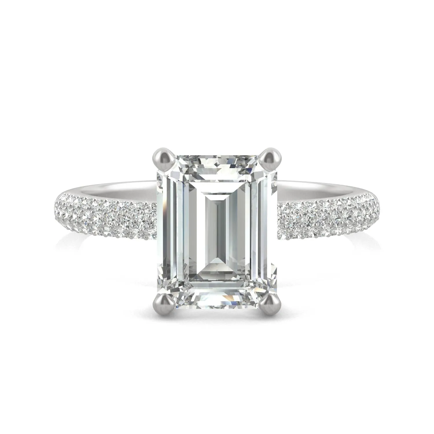 2.73 CTW DEW Emerald Moissanite Pave Engagement Ring in 14K White Gold
