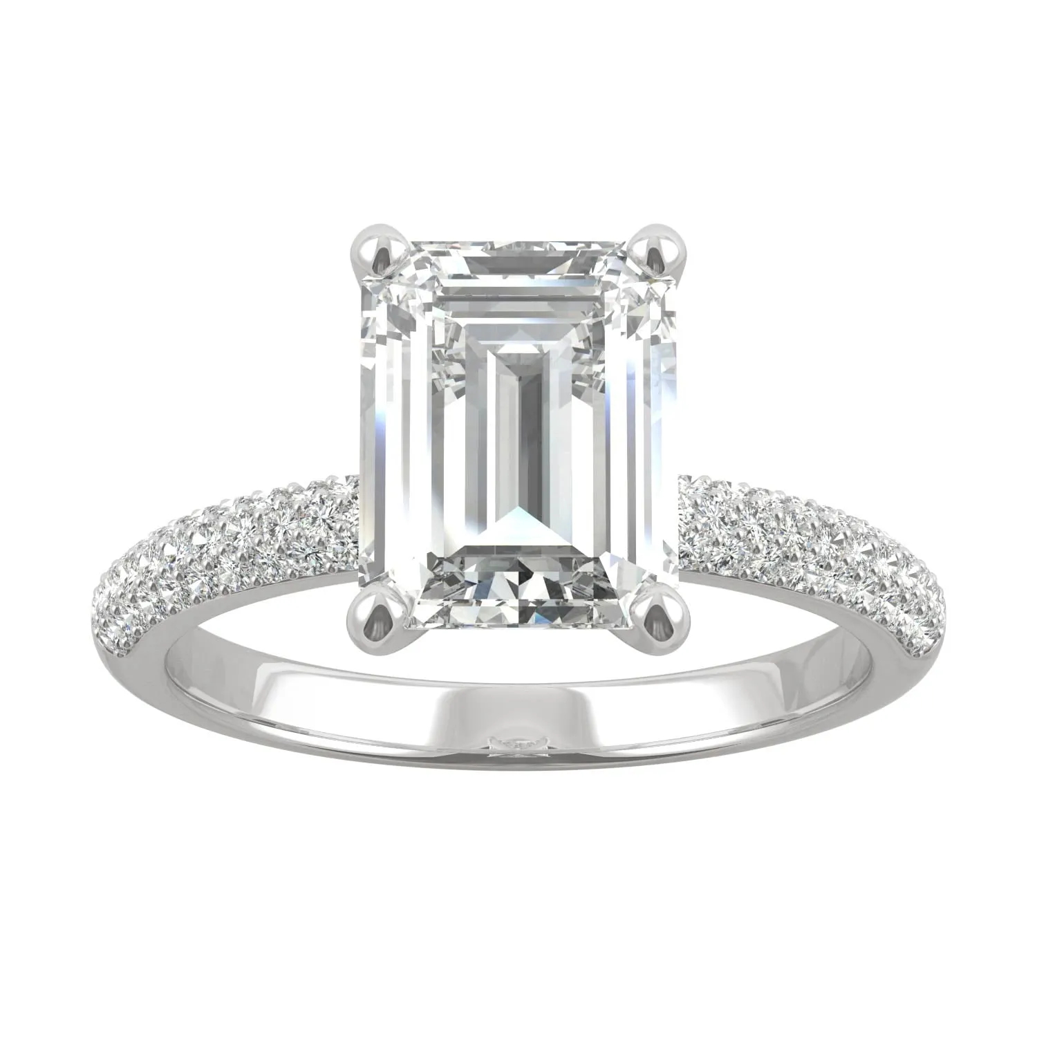 2.73 CTW DEW Emerald Moissanite Pave Engagement Ring in 14K White Gold