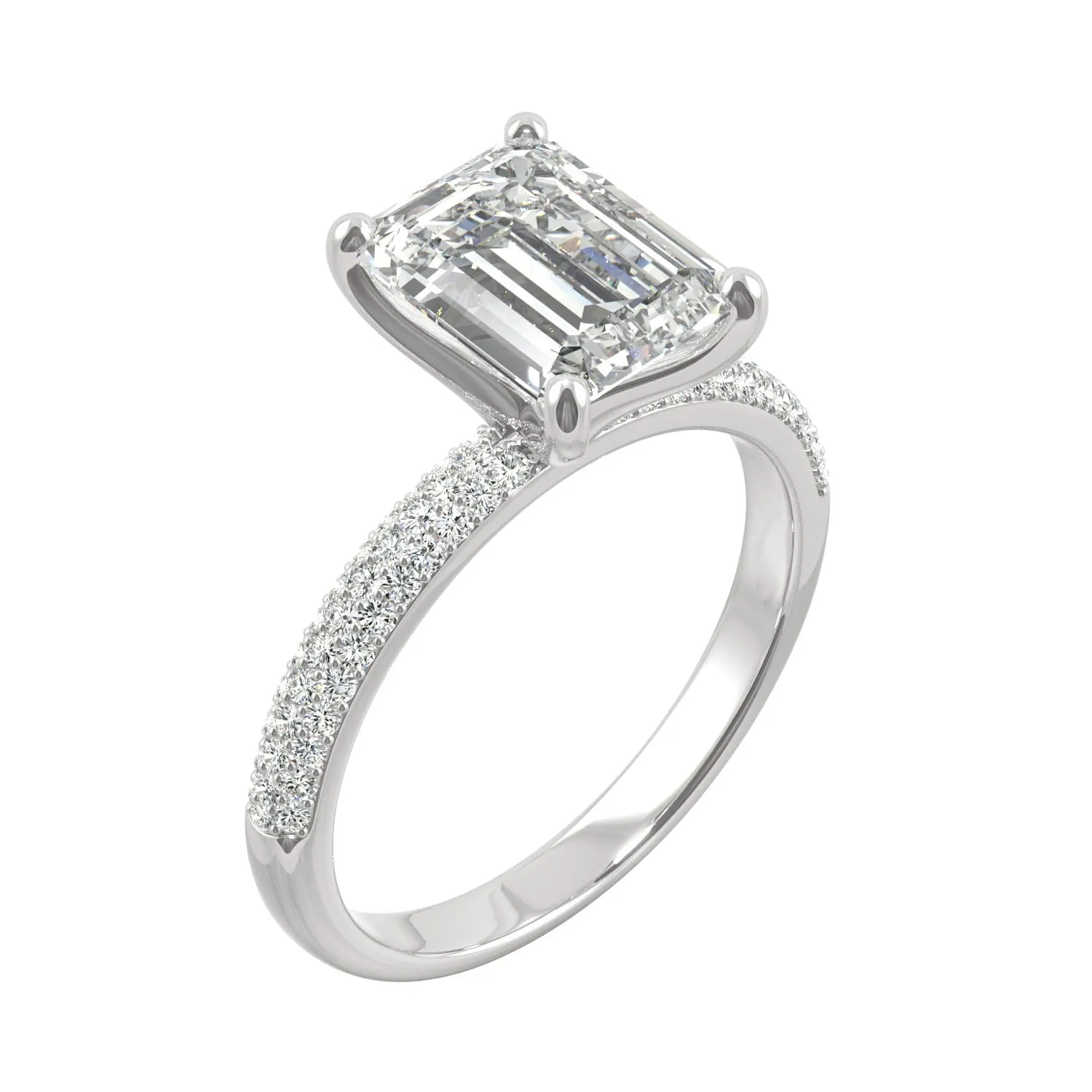 2.73 CTW DEW Emerald Moissanite Pave Engagement Ring in 14K White Gold