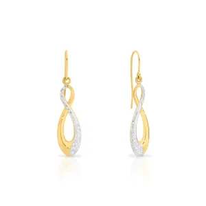 9ct Two Tone Yellow & White Gold Infinity Drop Hook Earrings GEAR092