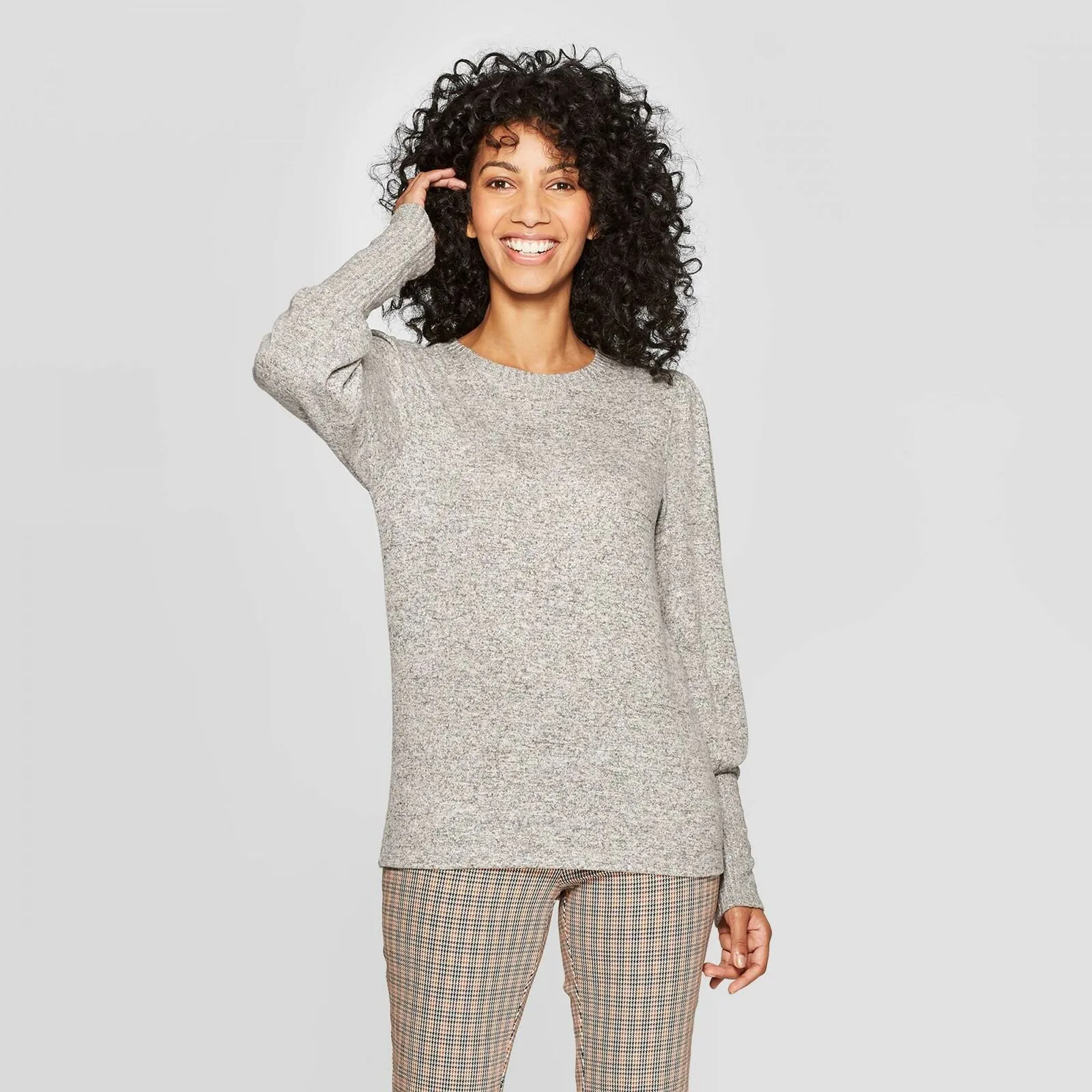A New Day Women's Long Sleeve Crewneck Drapey T-Shirt Grey Medium