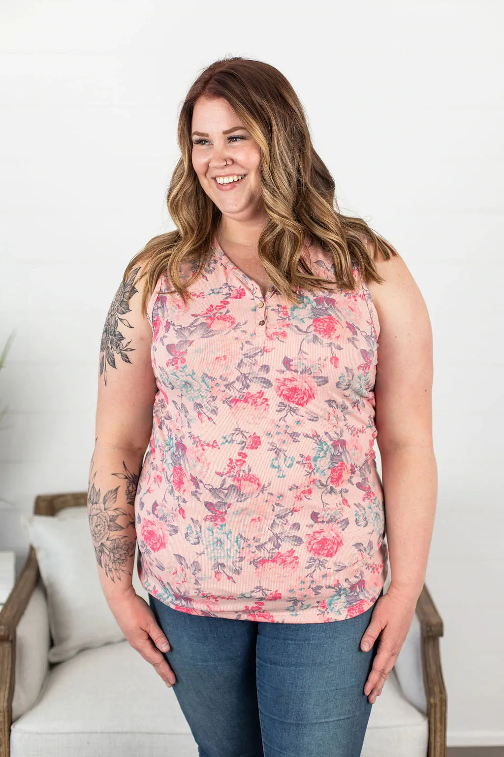 Addison Henley Tank in Pink Floral