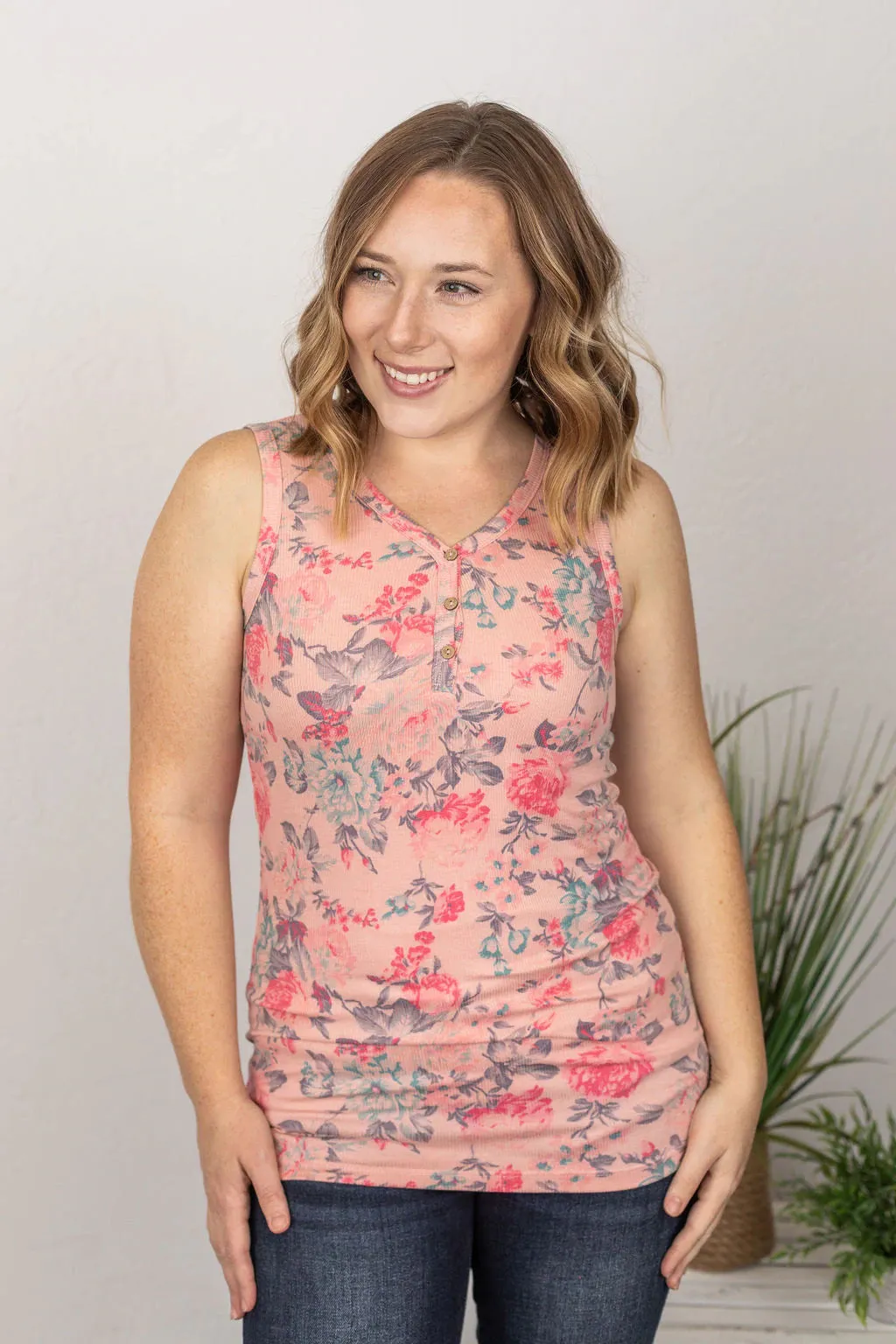 Addison Henley Tank in Pink Floral