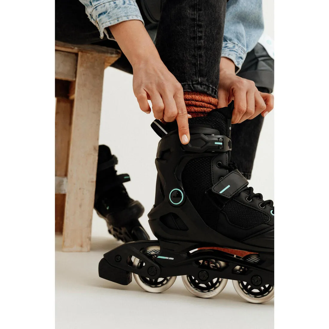 Adult Inline Fitness Skates FIT100 - Black/Mint