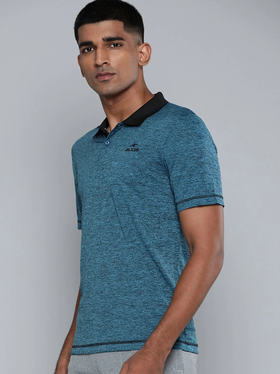 Alcis Men Blue Solid Slim Fit Polo Collar T-shirt