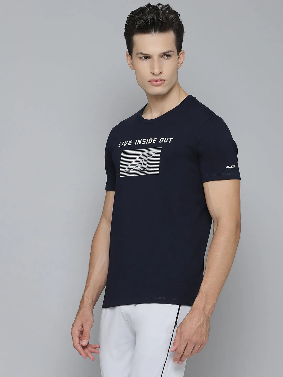 Alcis Men Printed Navy Blue Tshirts