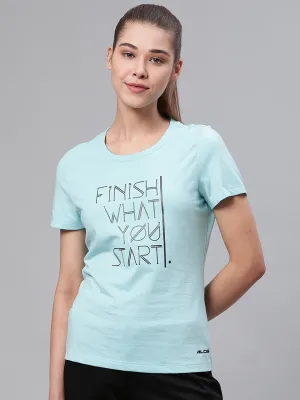 Alcis Women Blue Black Printed Round Neck Sports T-shirt