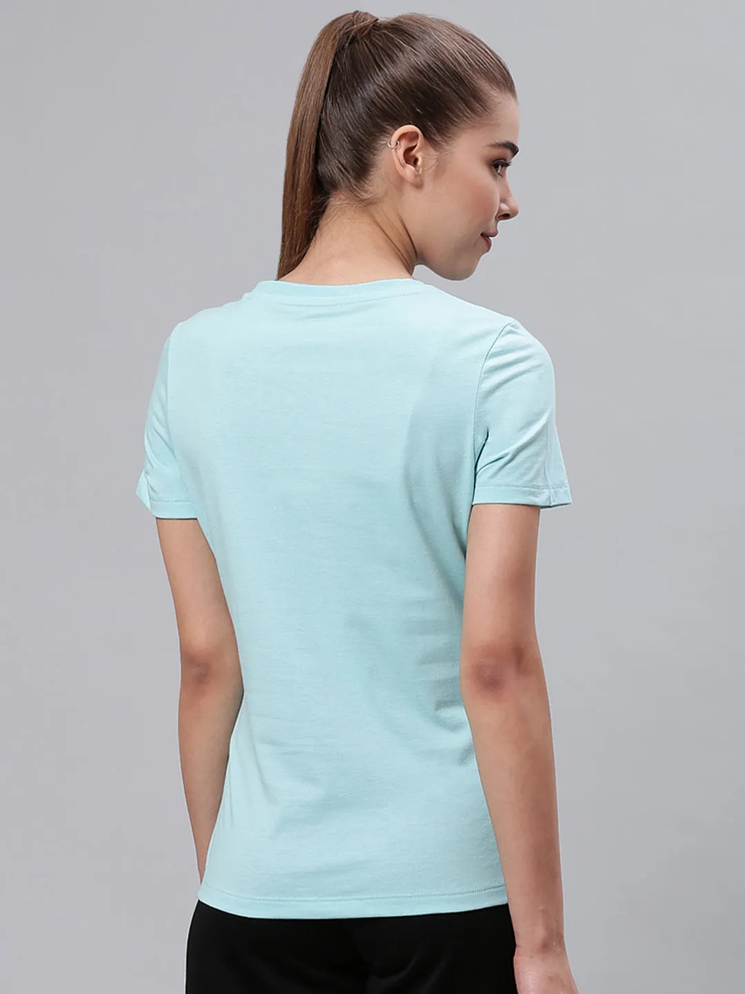 Alcis Women Blue Black Printed Round Neck Sports T-shirt