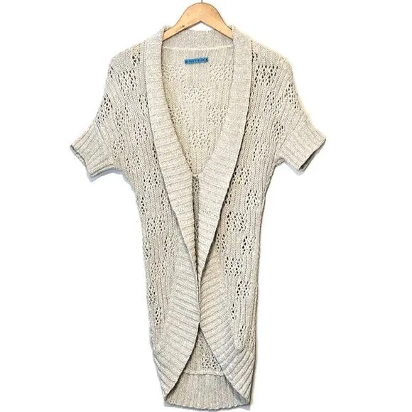 Alice   Olivia Cardigan Sweater Open Knit Ribbed Shawl Collar Long Cocoon Size S