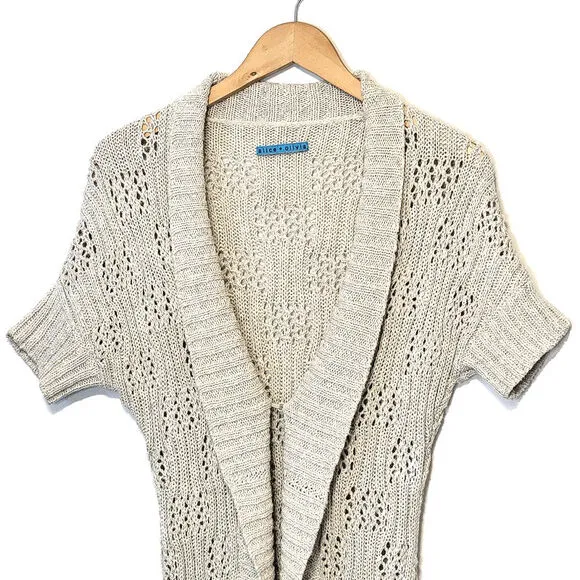 Alice   Olivia Cardigan Sweater Open Knit Ribbed Shawl Collar Long Cocoon Size S
