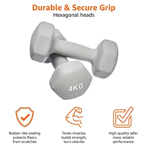 Amazon Basics Neoprene Fixed Dumbbell Pair, 2 x 4Kg, Grey