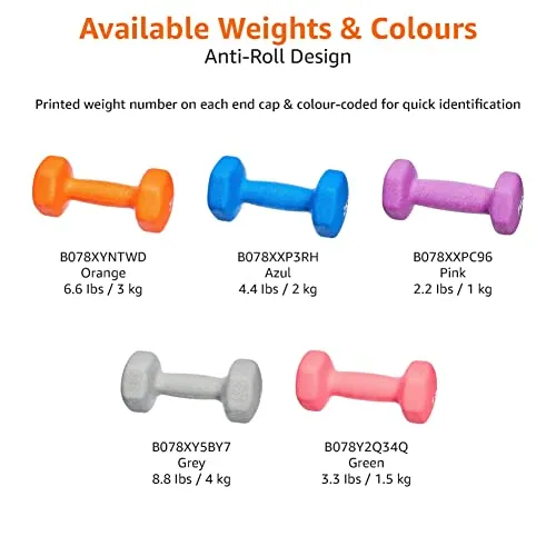 Amazon Basics Neoprene Fixed Dumbbell Pair, 2 x 4Kg, Grey