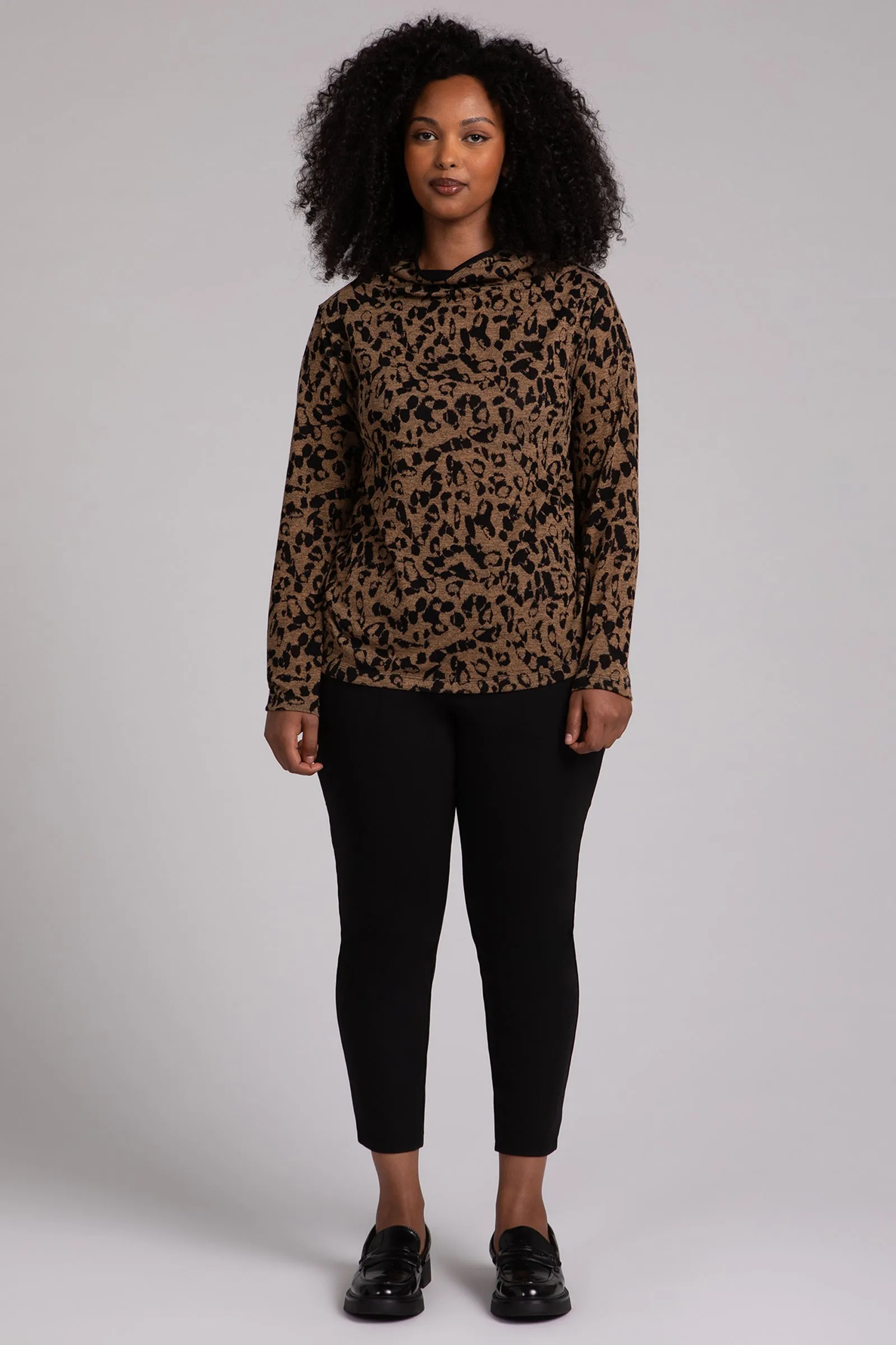 Animal Sweater Funnel Neck Top