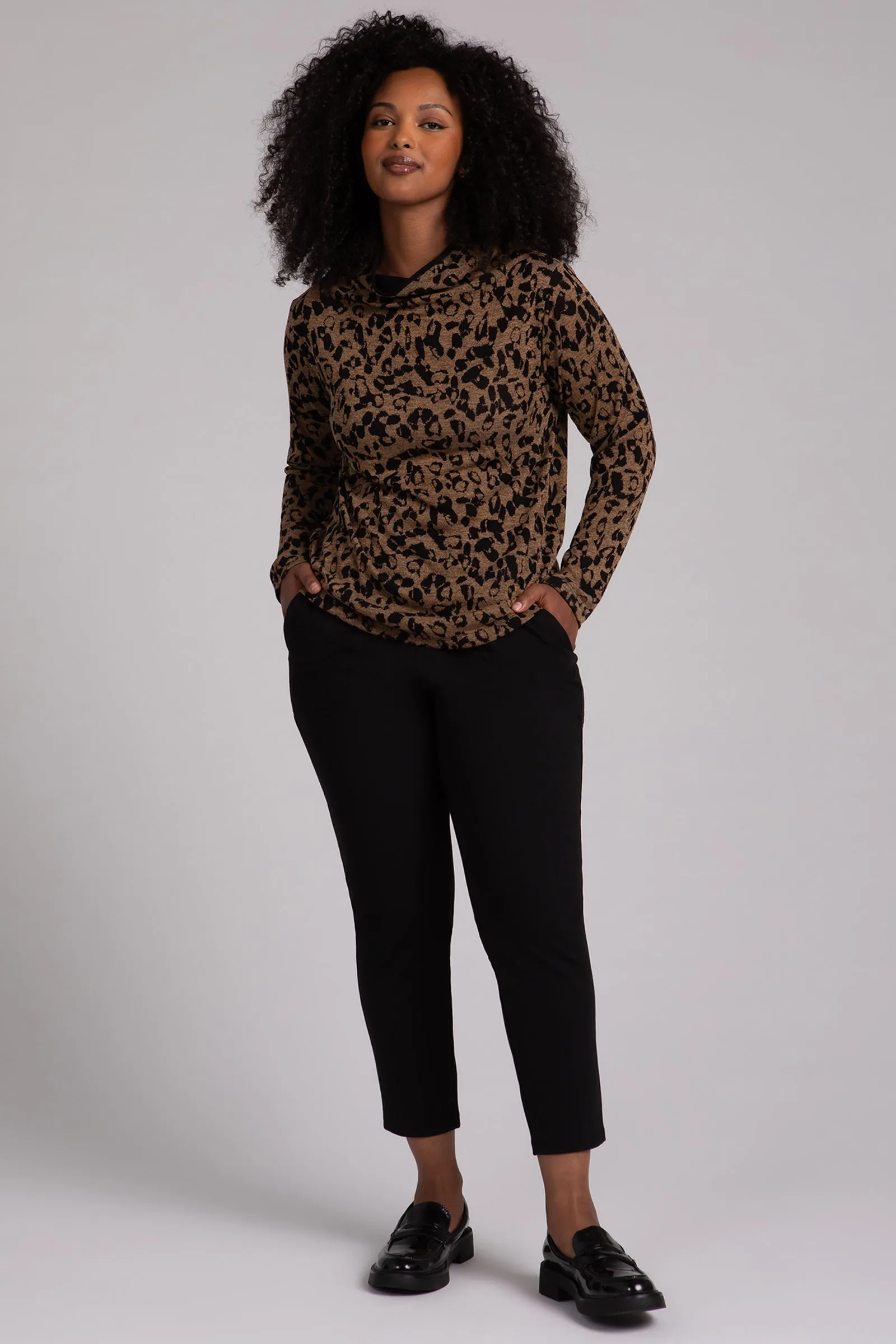 Animal Sweater Funnel Neck Top