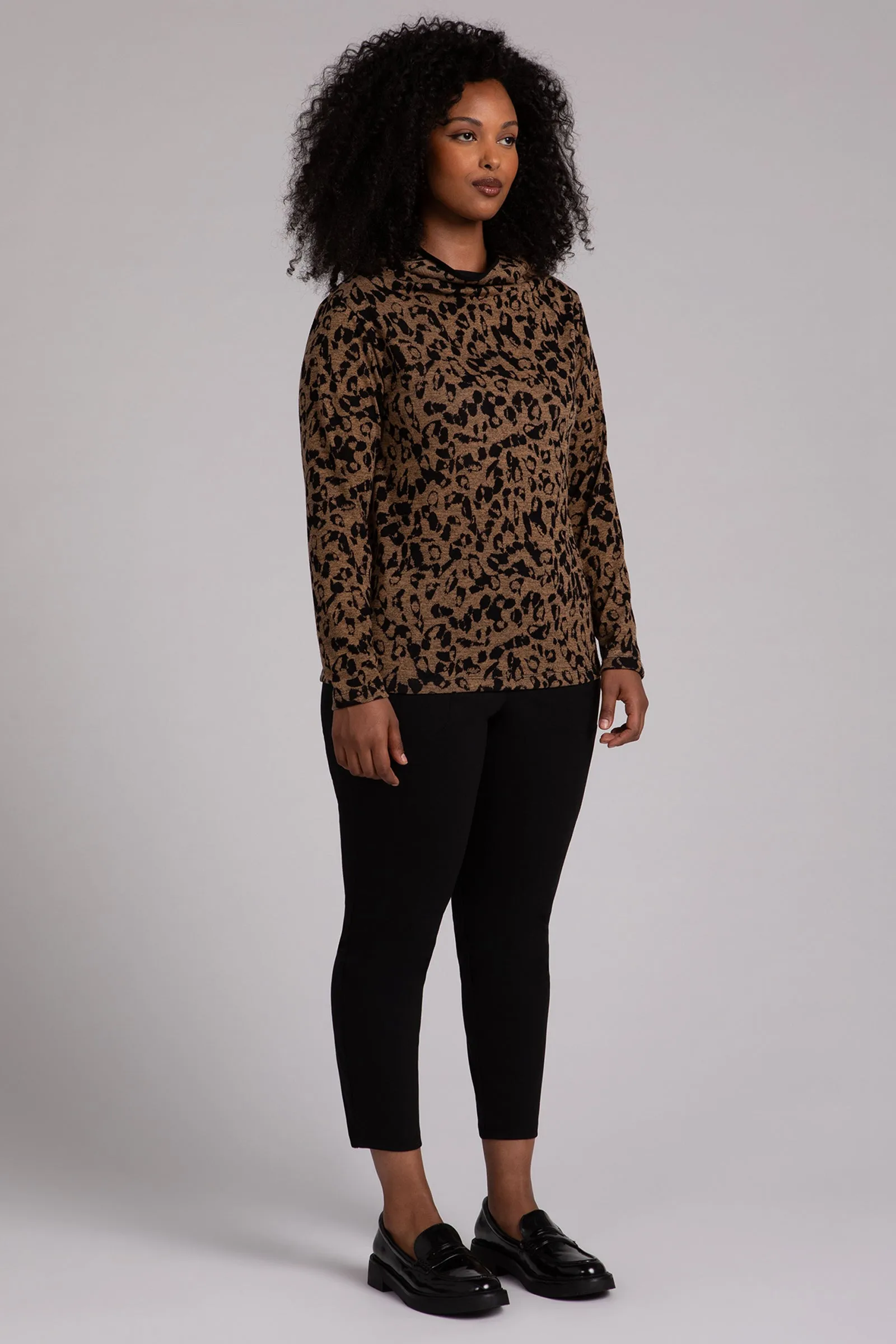 Animal Sweater Funnel Neck Top