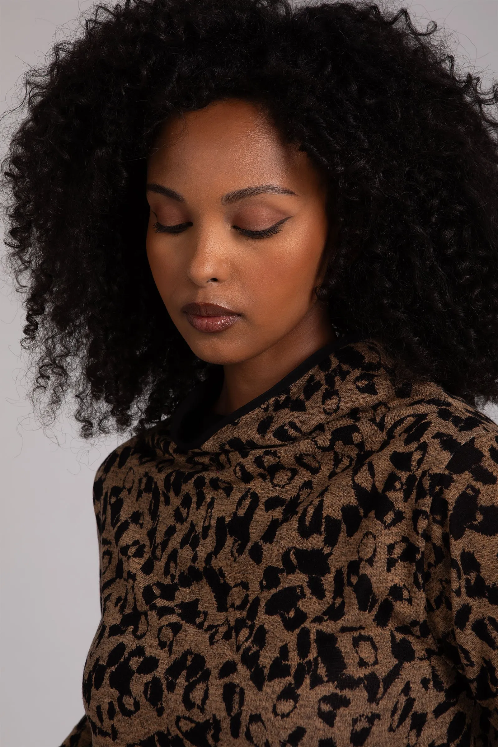 Animal Sweater Funnel Neck Top