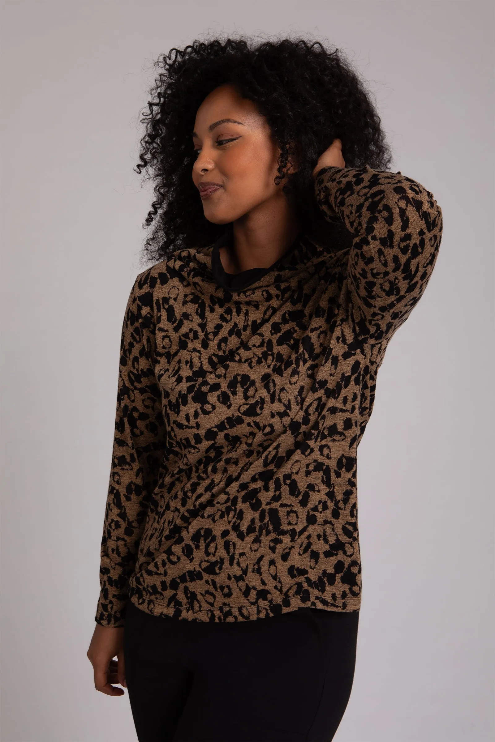Animal Sweater Funnel Neck Top