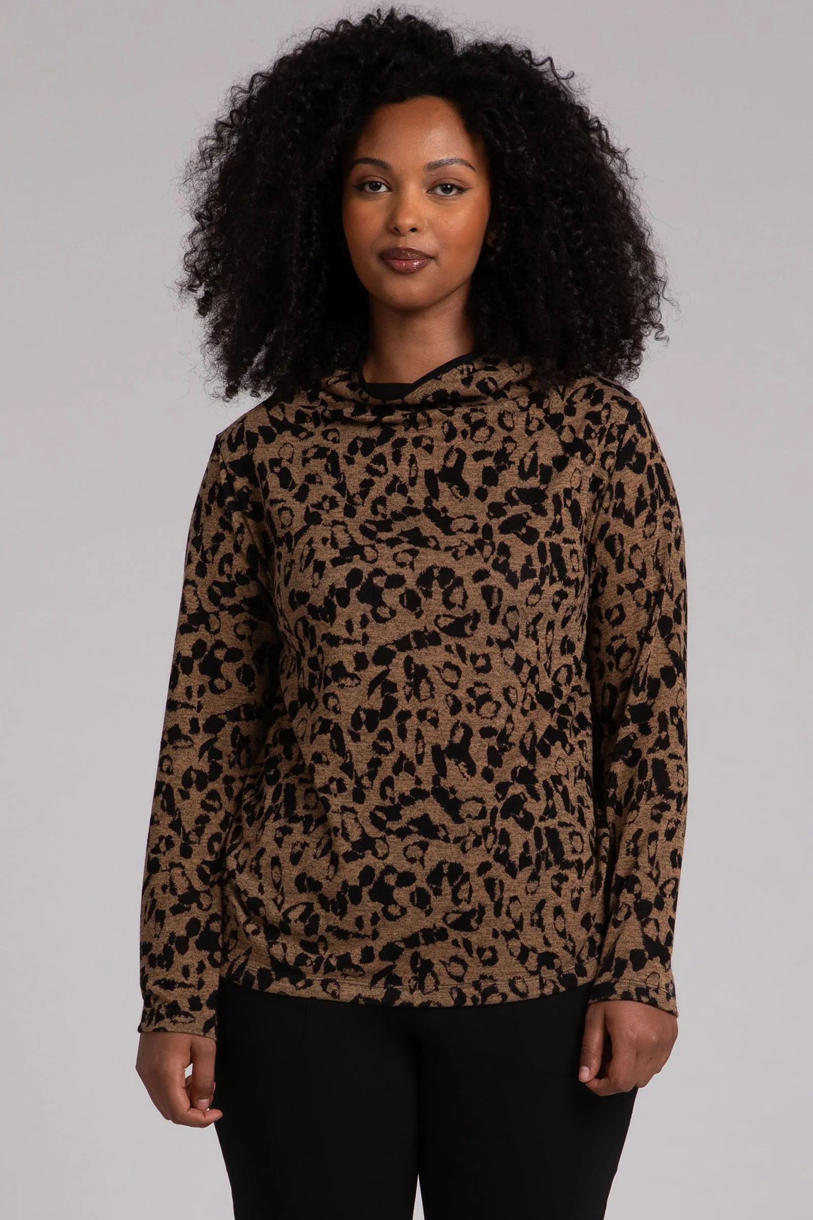 Animal Sweater Funnel Neck Top