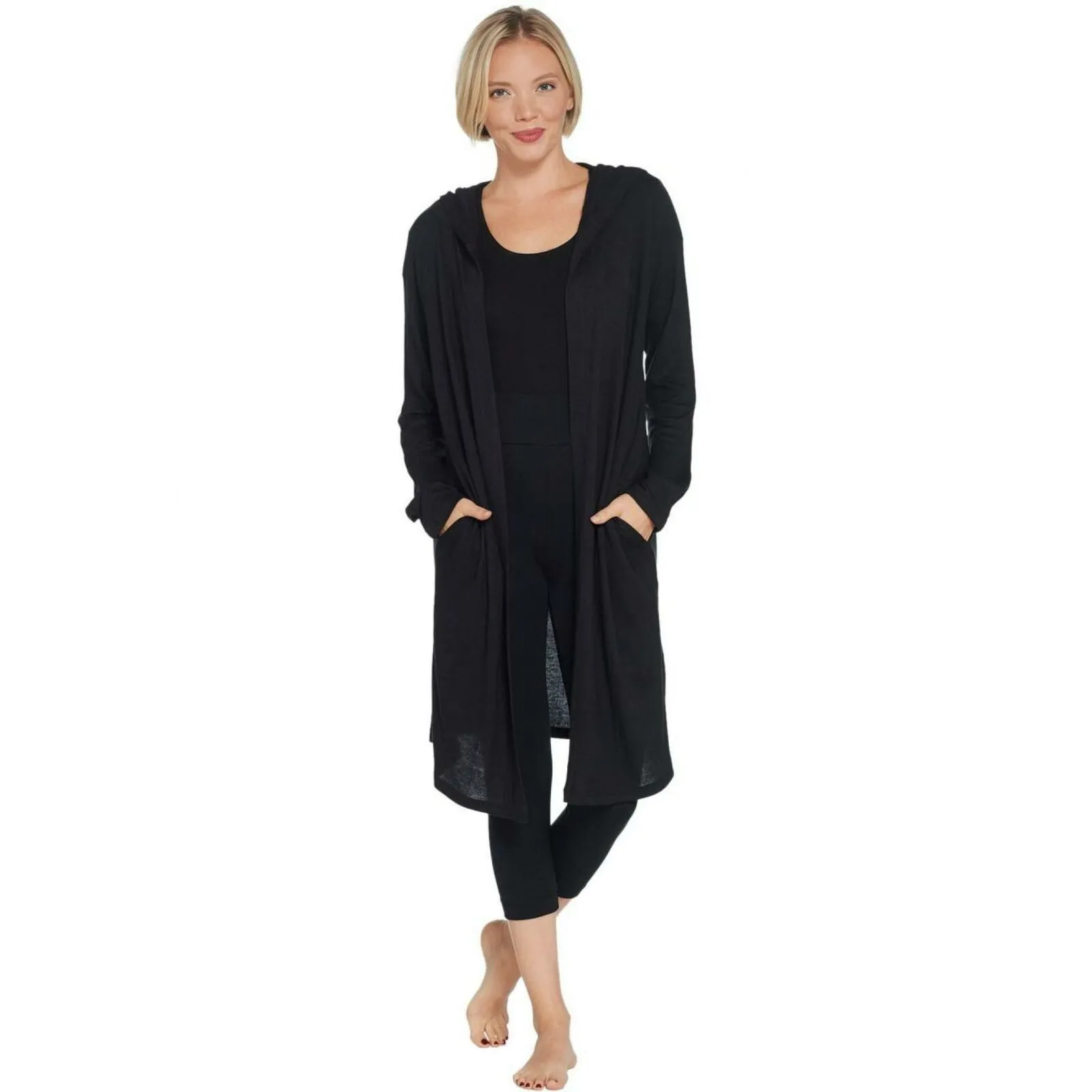 Anybody Women's Brushed Hacci Wrap Cardigan Duster Black Medium