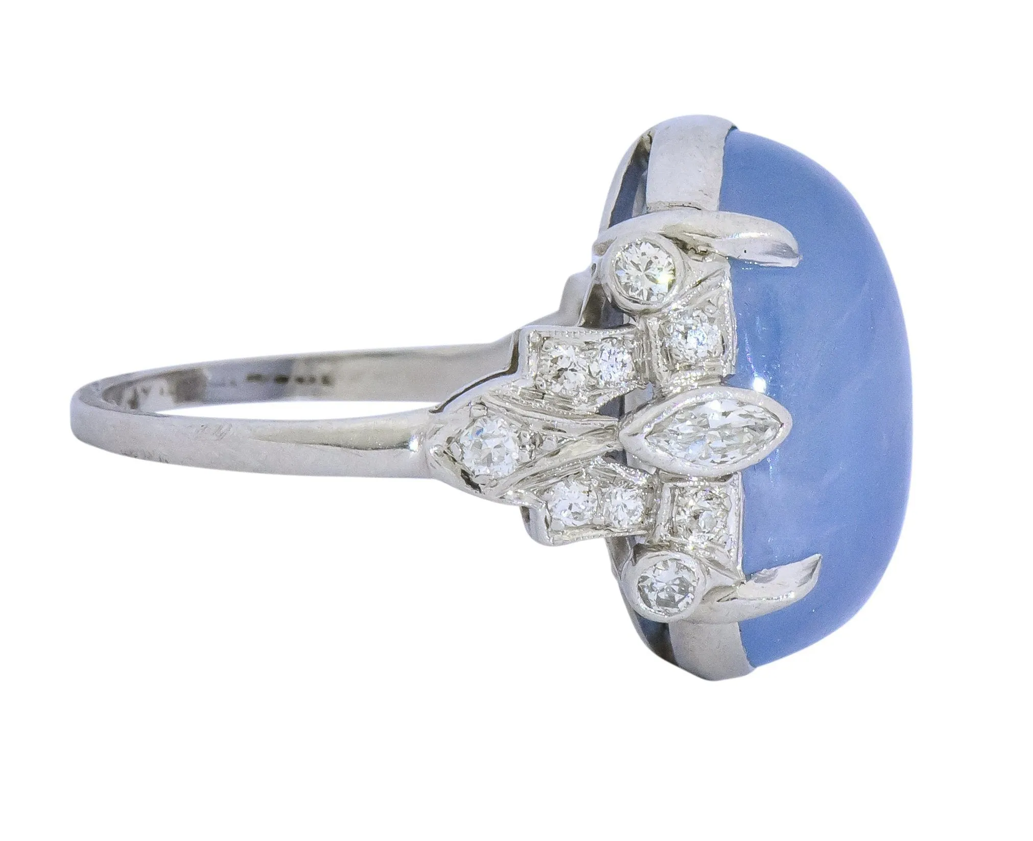 Art Deco 22.90 CTW Star Sapphire Diamond Platinum Cocktail Ring
