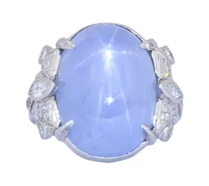Art Deco 22.90 CTW Star Sapphire Diamond Platinum Cocktail Ring