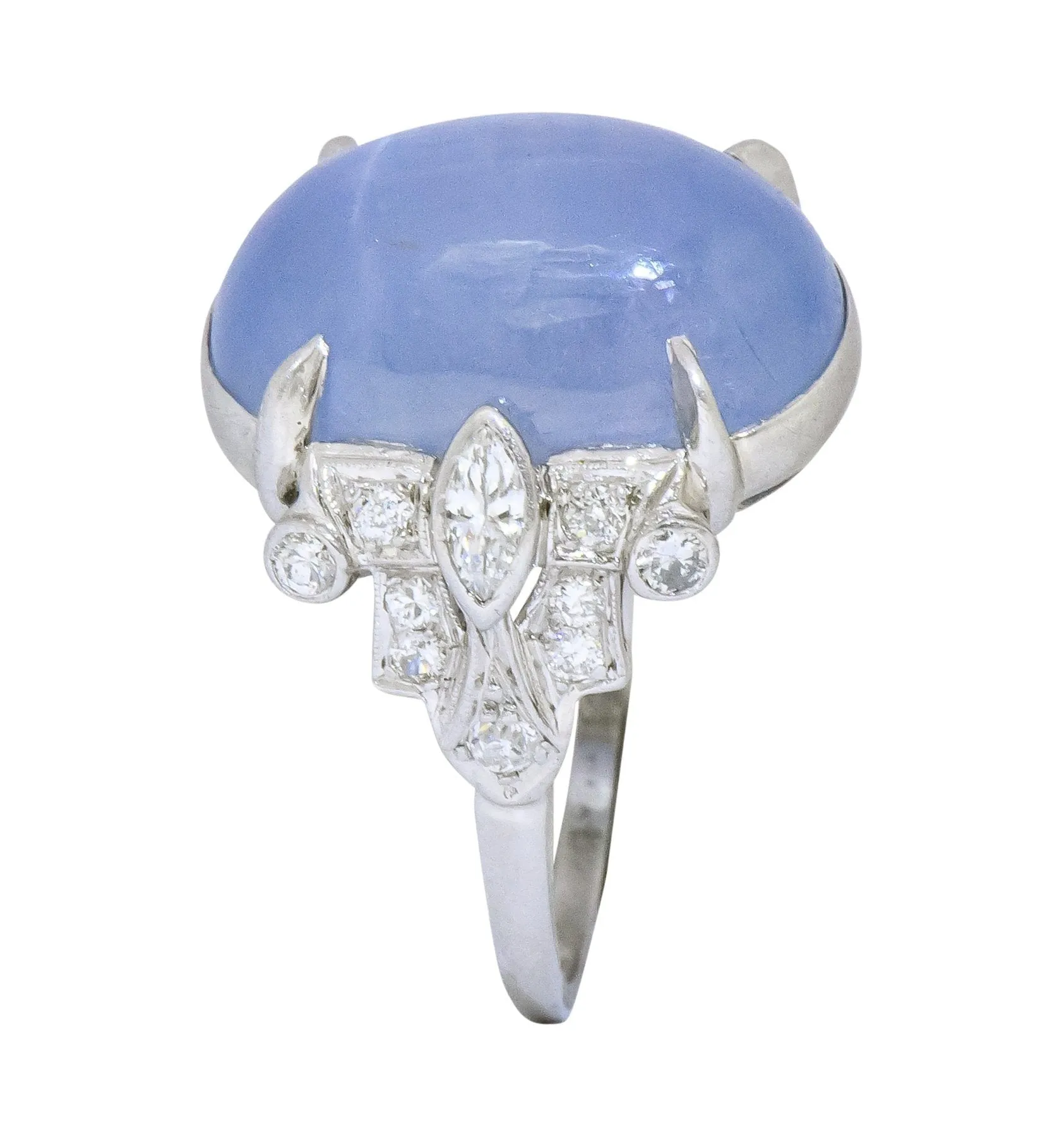 Art Deco 22.90 CTW Star Sapphire Diamond Platinum Cocktail Ring
