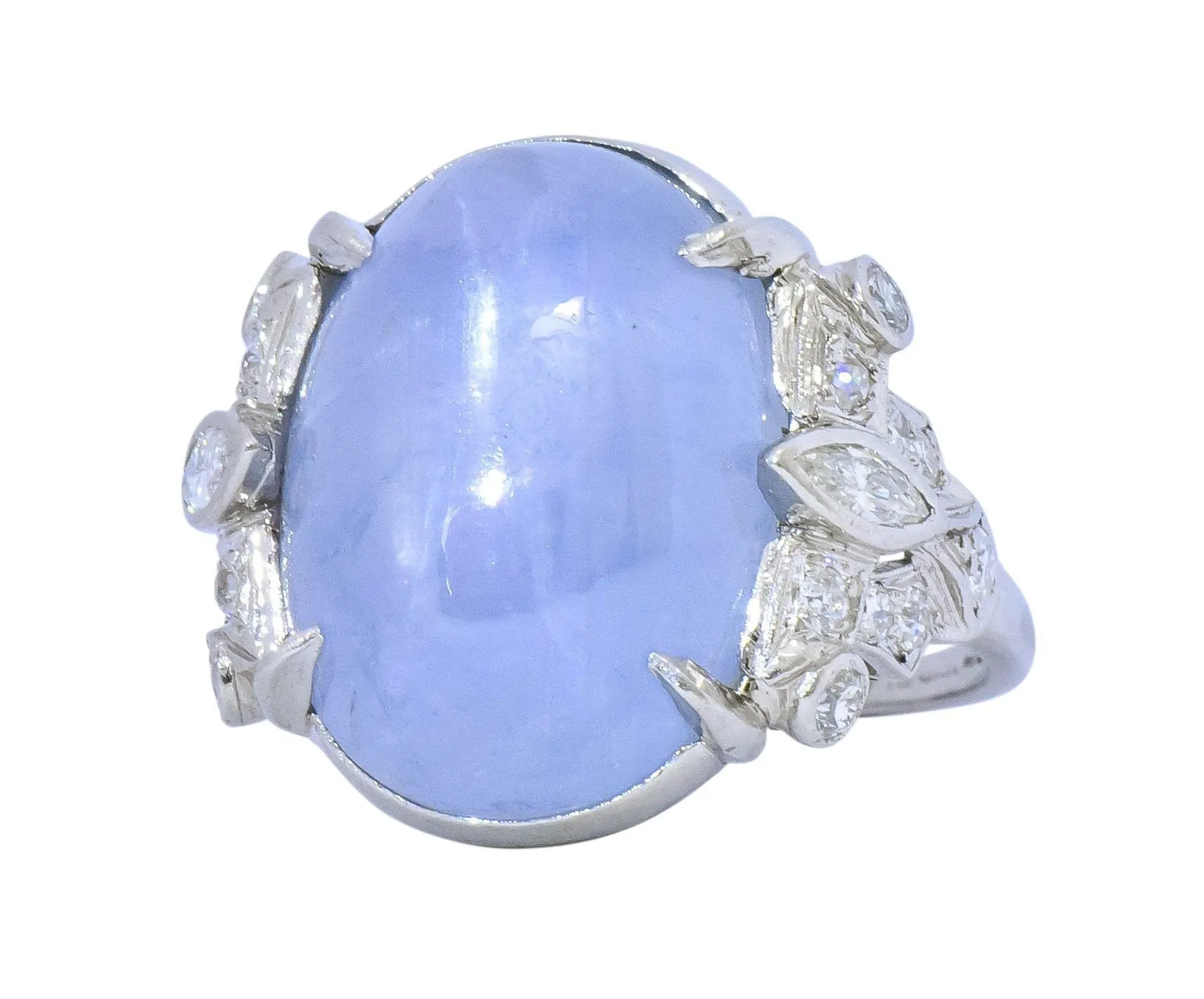 Art Deco 22.90 CTW Star Sapphire Diamond Platinum Cocktail Ring