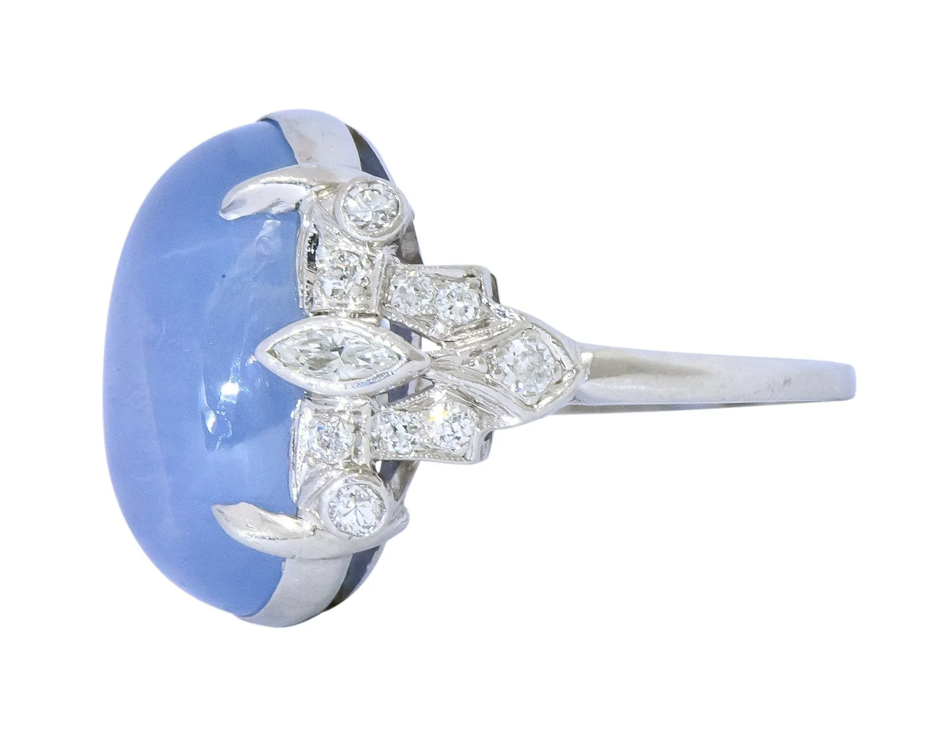Art Deco 22.90 CTW Star Sapphire Diamond Platinum Cocktail Ring