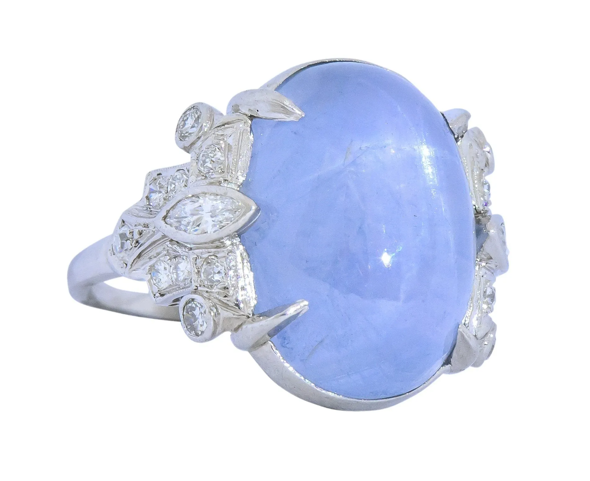 Art Deco 22.90 CTW Star Sapphire Diamond Platinum Cocktail Ring