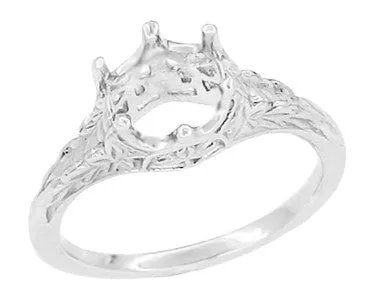 Art Deco Crown of Leaves Filigree 3/4 Carat Engagement Ring Setting in 14K or 18K White Gold