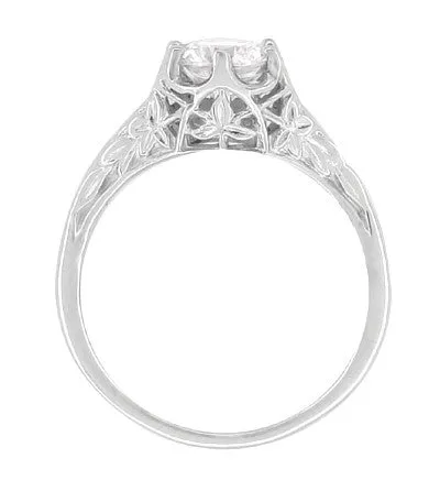 Art Deco Crown of Leaves Filigree 3/4 Carat Engagement Ring Setting in 14K or 18K White Gold