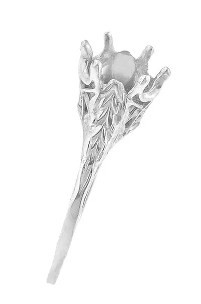 Art Deco Crown of Leaves Filigree 3/4 Carat Engagement Ring Setting in 14K or 18K White Gold