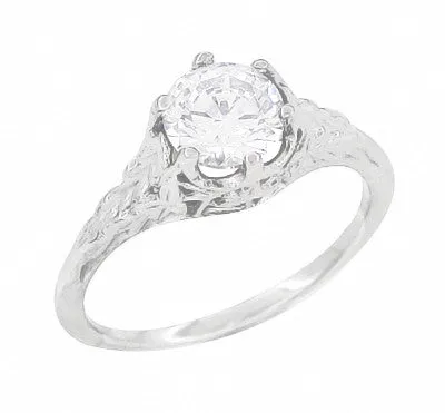 Art Deco Crown of Leaves Filigree 3/4 Carat Engagement Ring Setting in 14K or 18K White Gold