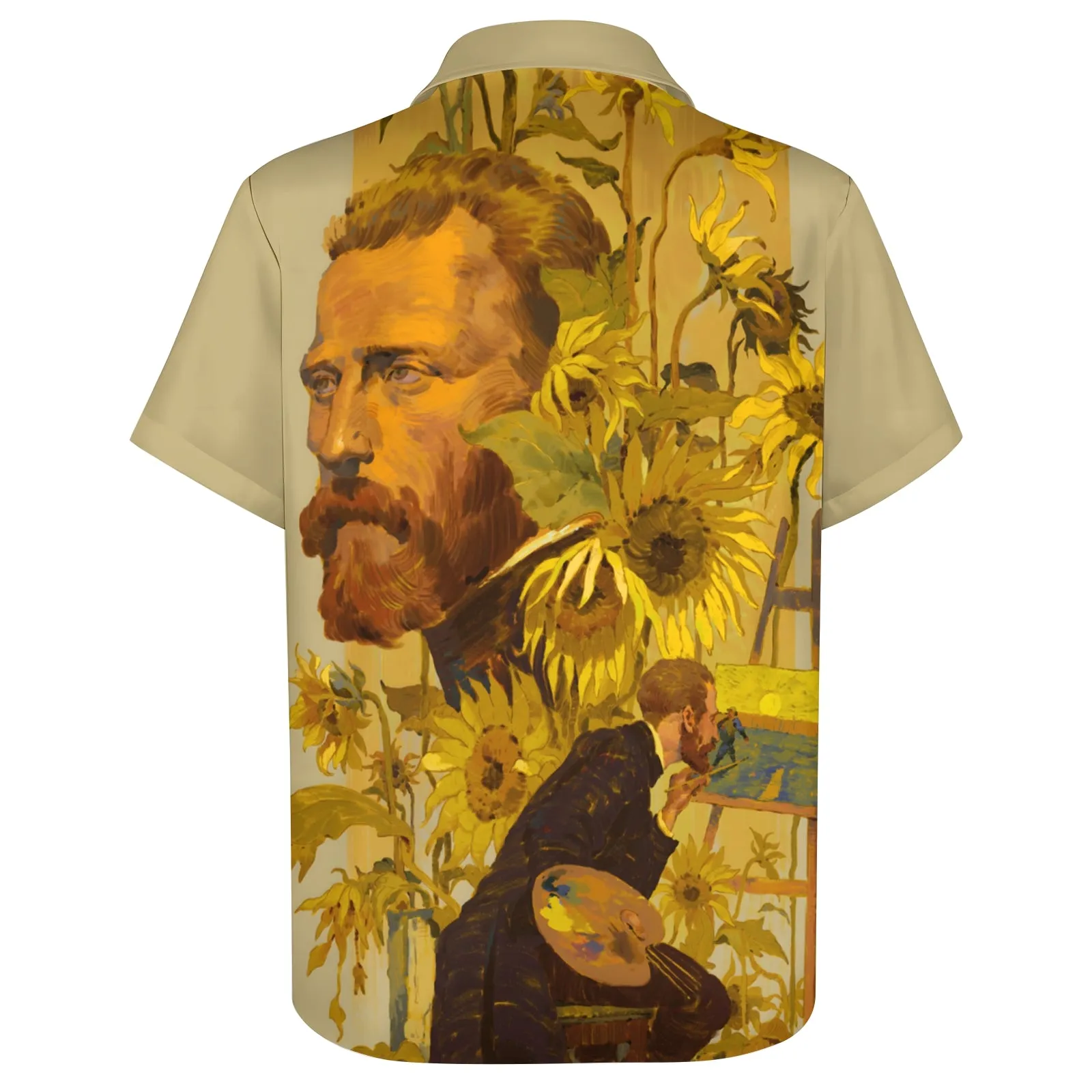 Artist Sunflower Print Casual Short Sleeve Shirt 2404000374