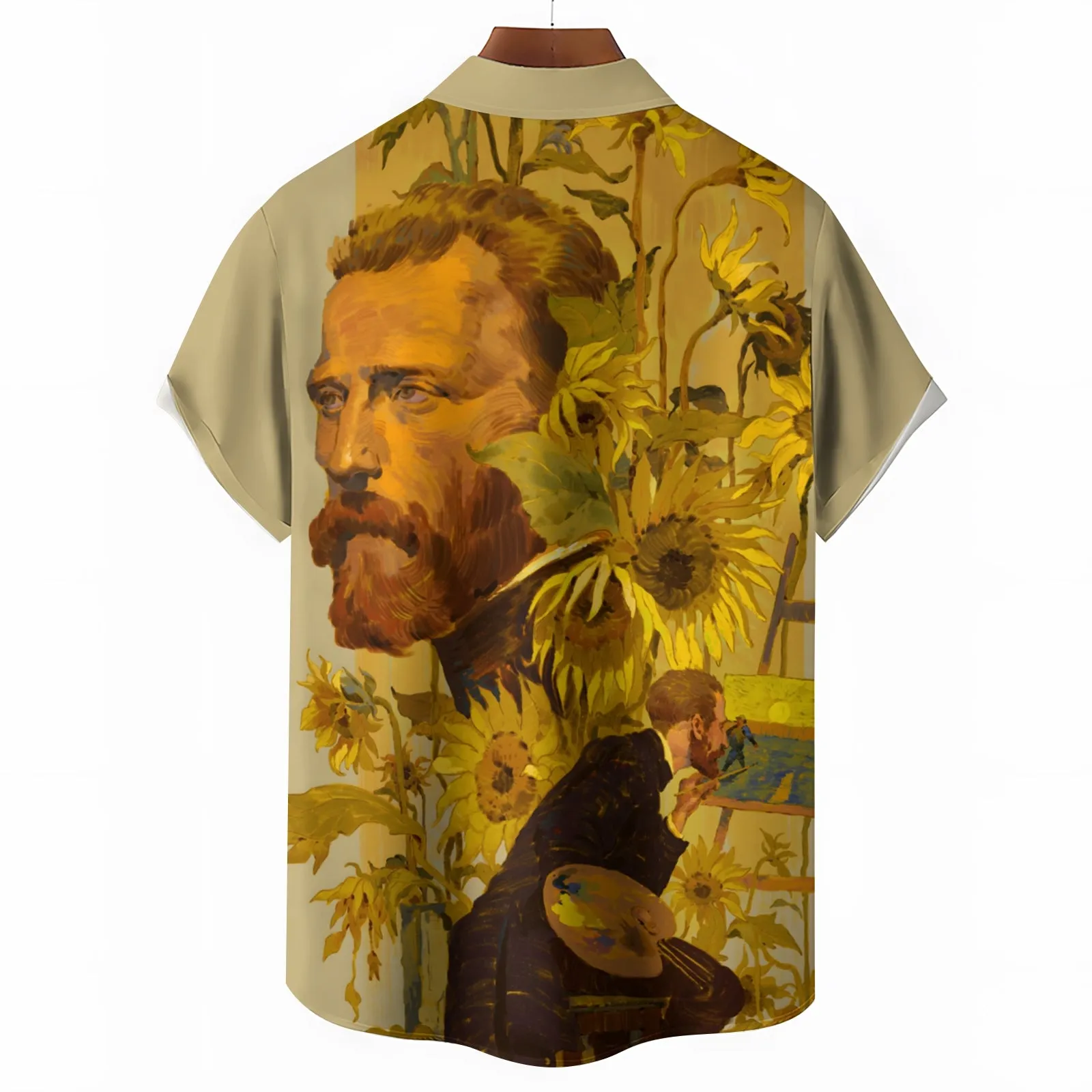 Artist Sunflower Print Casual Short Sleeve Shirt 2404000374