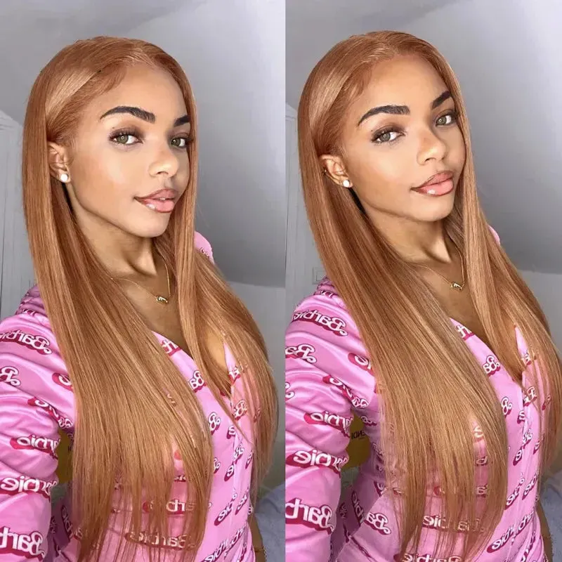 Ashimary Light Flaxen Brown Color 13x4 Lace Front Straight Wig Pre-plucked Human Hair