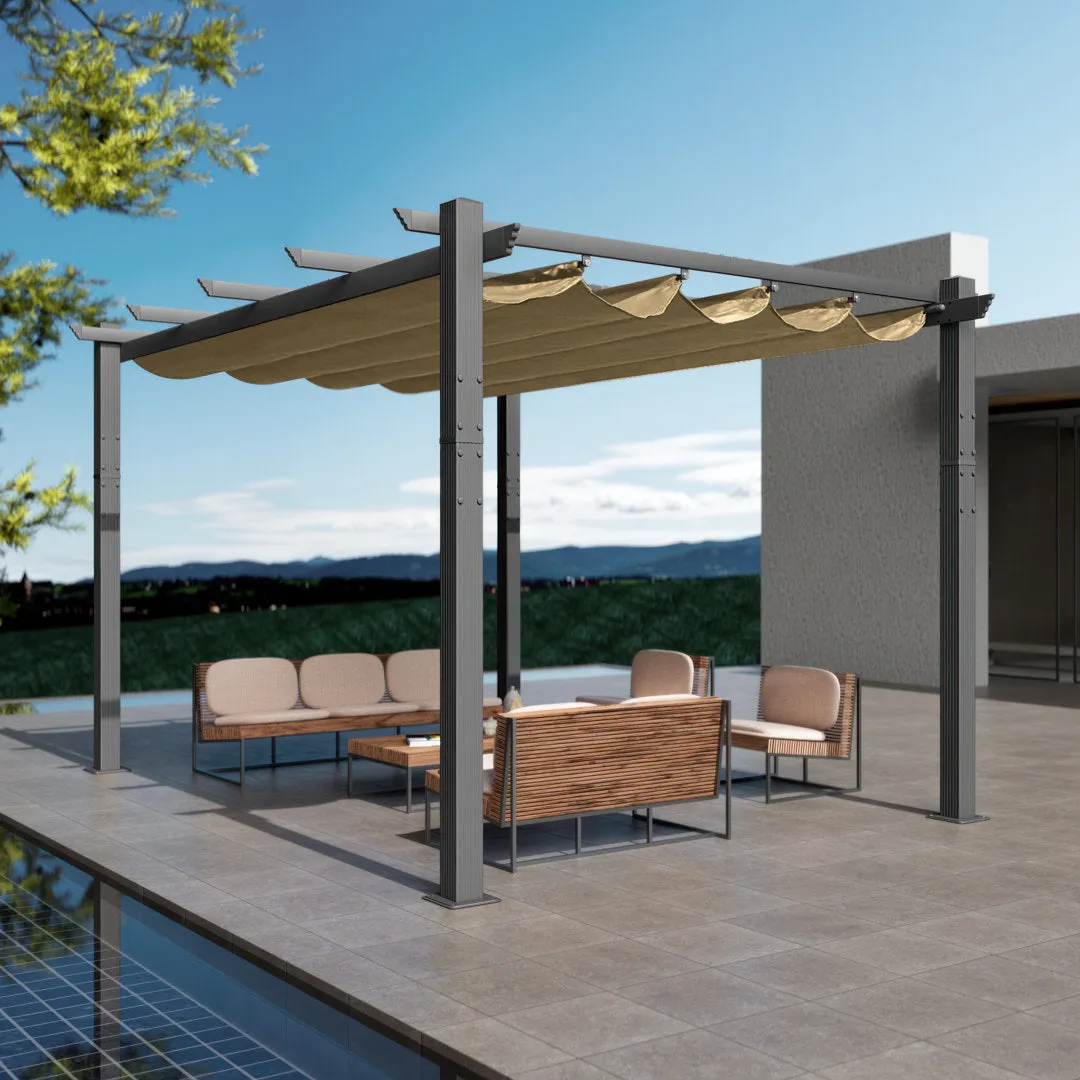 Atlantics Outdoor Retractable Pergola with Sun Shade Canopy 10' x 13' Kozyard Color: Tan