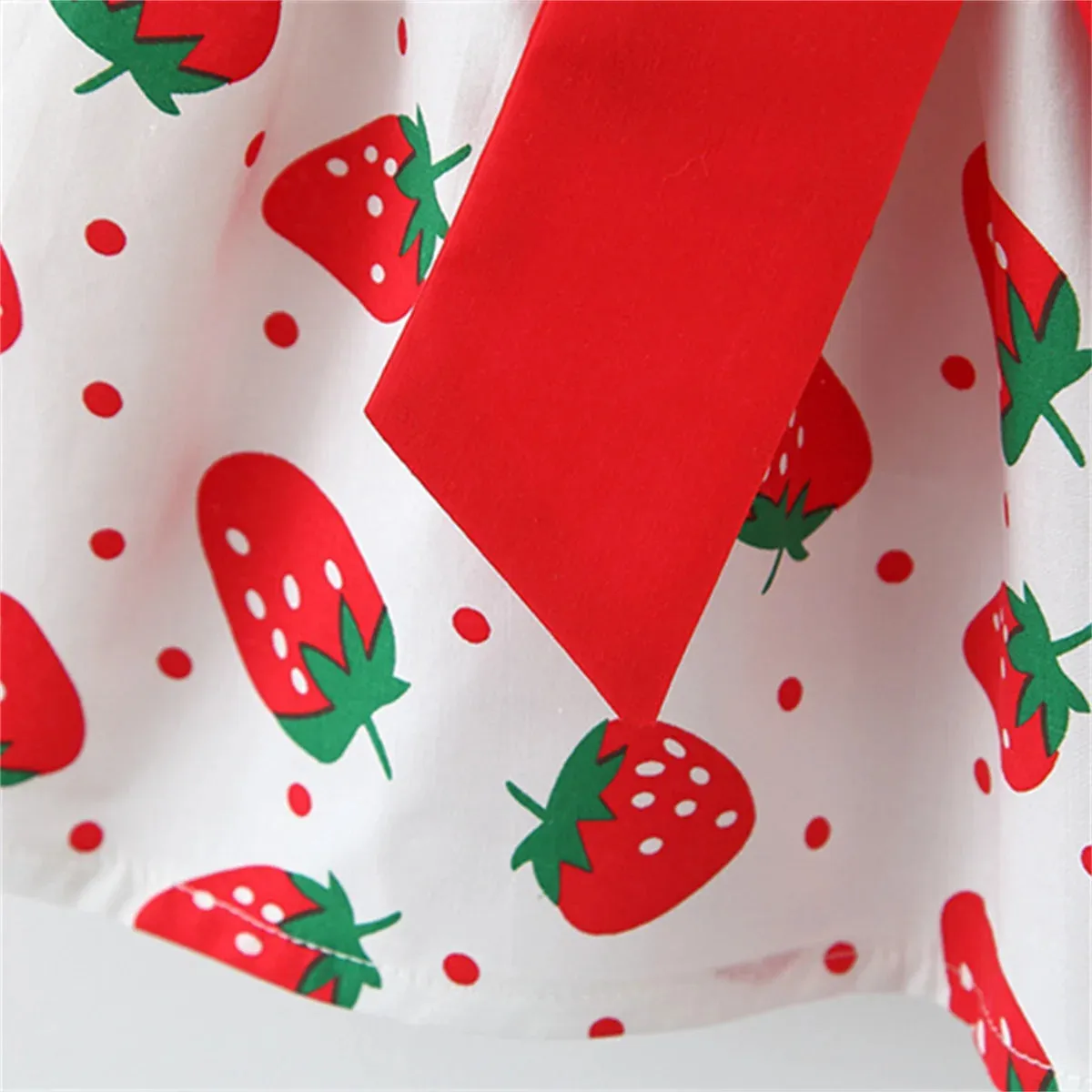 Babies Casual Dress Strawberry Print Chest Bow with hat