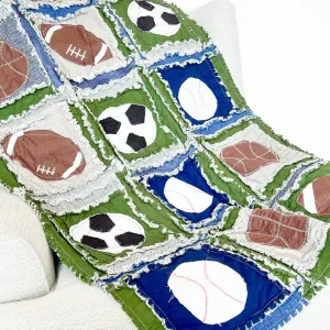 Baby Boy Sports Crib Bedding with Basketballs, Baseballs, and Footballs, Green Blue Gray