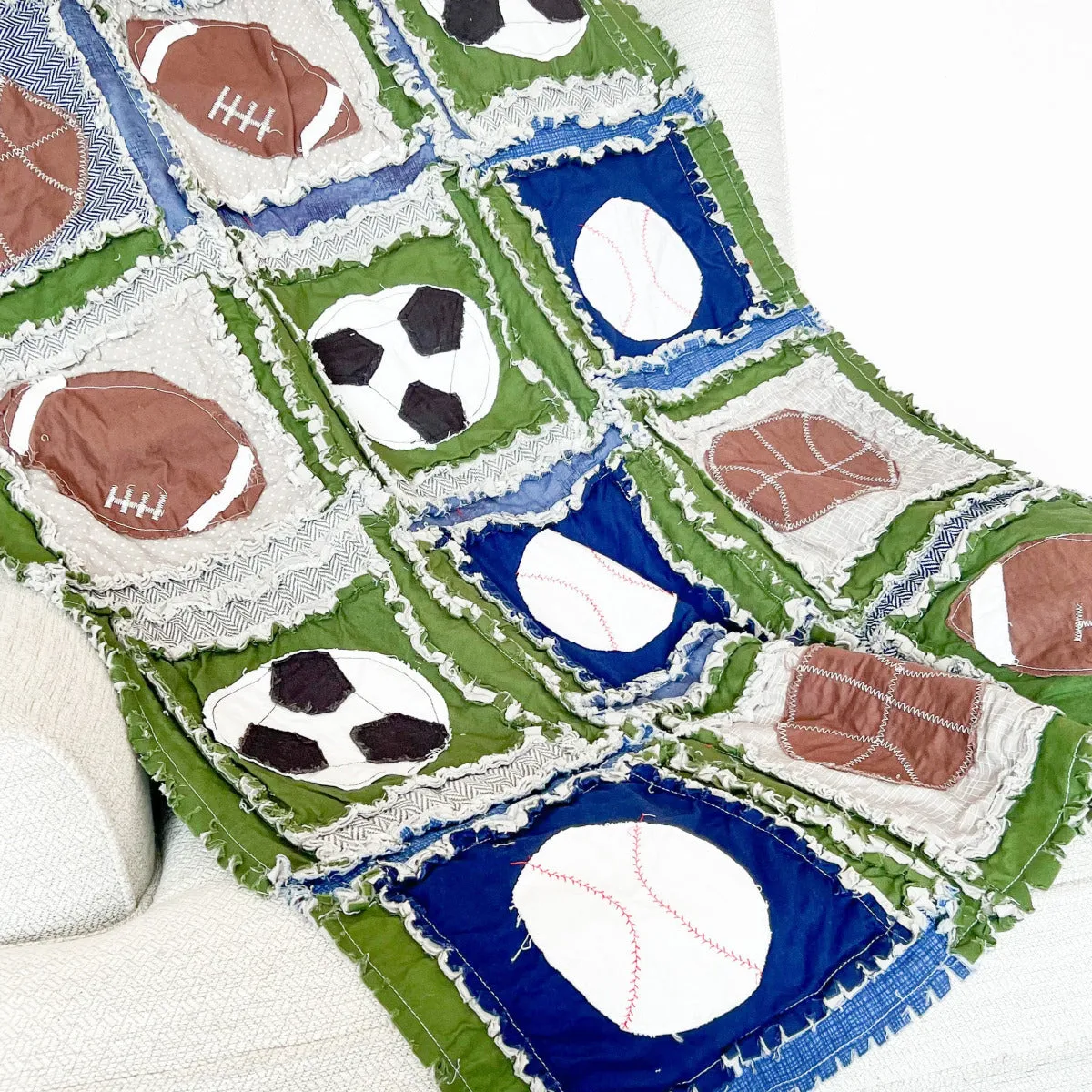 Baby Boy Sports Crib Bedding with Basketballs, Baseballs, and Footballs, Green Blue Gray