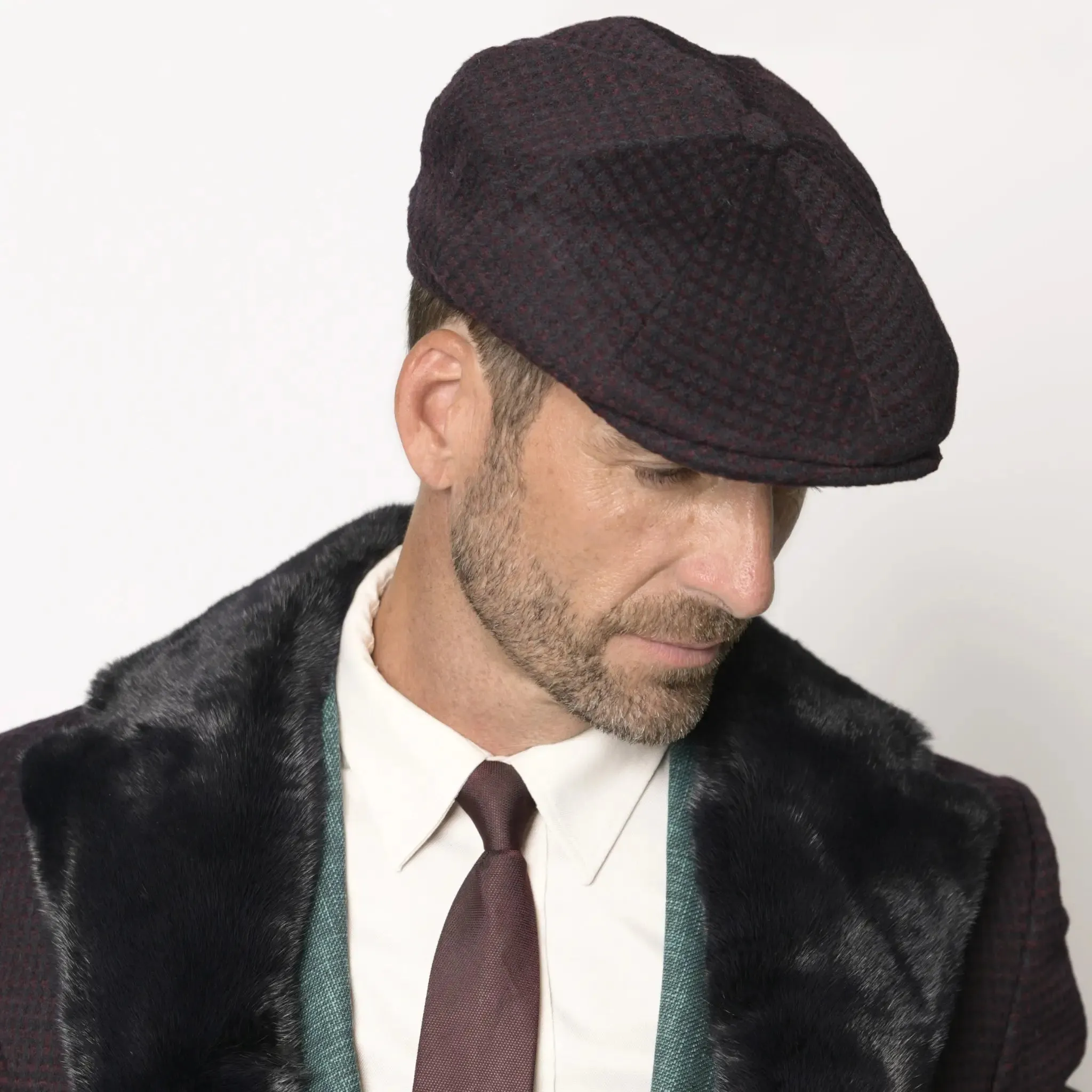 Baker Boy Cap Navy Blue and Burgundy