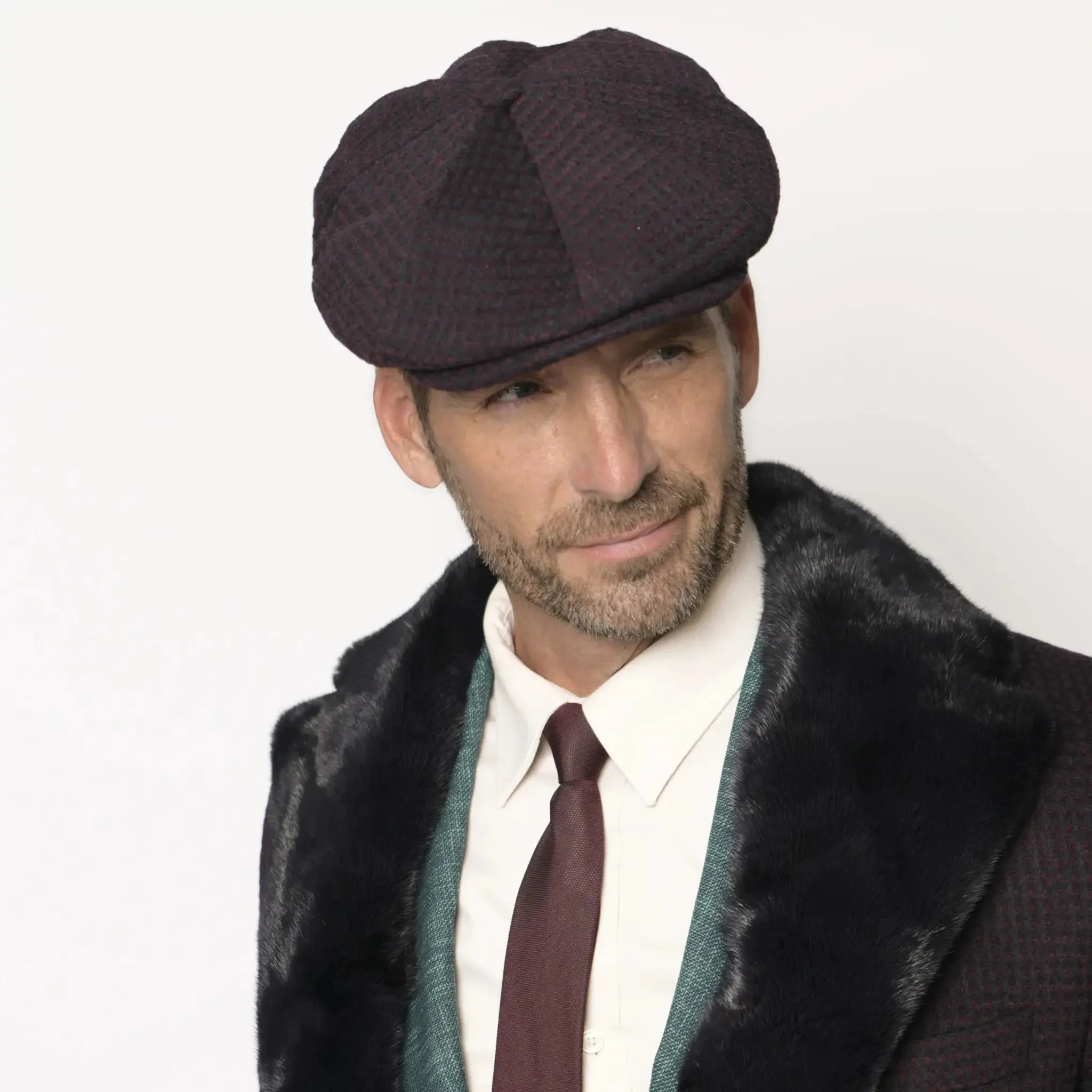Baker Boy Cap Navy Blue and Burgundy