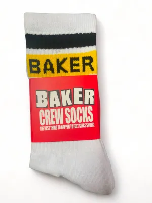 BAKER | Yellow Stripe Crew Socks | White
