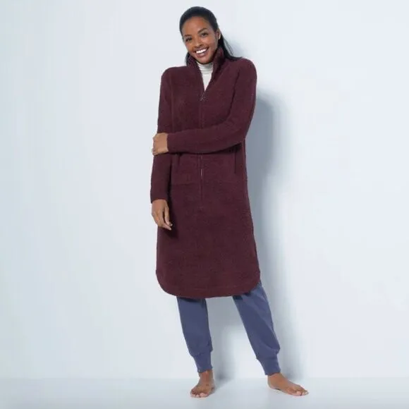 Barefoot Dreams deep aubergine maroon half zip short midi lounger sweater dress